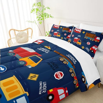 QOOMO Construction 7 Pieces Comforter Set Queen Size,Excavator Bedding Set