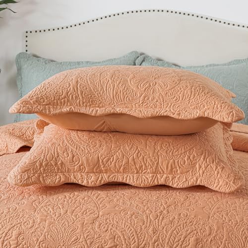 HoneiLife Quilt Sets King Size - 3 Piece Microfiber Bedspreads Reversible Coverlet Lightweight Bedcover Damask Pattern Bedding Sets All Season Quilts