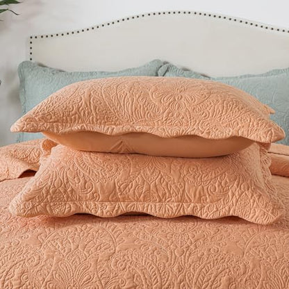 HoneiLife Quilt Sets King Size - 3 Piece Microfiber Bedspreads Reversible Coverlet Lightweight Bedcover Damask Pattern Bedding Sets All Season Quilts