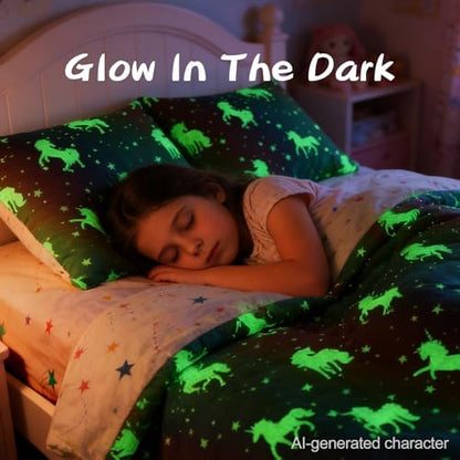 A Nice Night 5pc Rainbow Comforter Set Glow in The Dark Kids Bedding Queen