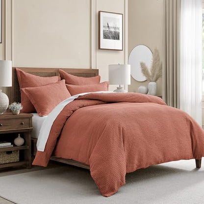 Levtex Home Cloud Waffle Full/Queen Comforter Set (90x94in) with 2 Pillow Shams (26x20in) - Solid Waffle Cotton Texture - Adobe - 100% Cotton Full/Queen Size Comforter Set - Soft, Pre-Washed