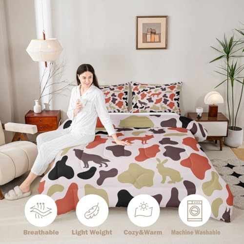 Manfei Camo Animals Comforter Set Full Size,Bear Wolf Rabbit Wildlife Design Bedding Set 3pcs,Army Camouflage Down Comforter for All Season,Kids Boys Girls Room Decor,2 Pillowcases,No Sheets