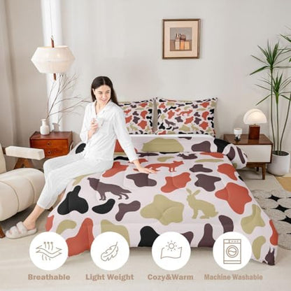 Manfei Camo Animals Comforter Set Full Size,Bear Wolf Rabbit Wildlife Design Bedding Set 3pcs,Army Camouflage Down Comforter for All Season,Kids Boys Girls Room Decor,2 Pillowcases,No Sheets