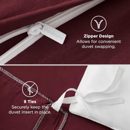 Bedsure Prewashed Duvet Cover Queen, Cotton-Like Bedding Set, Burgundy