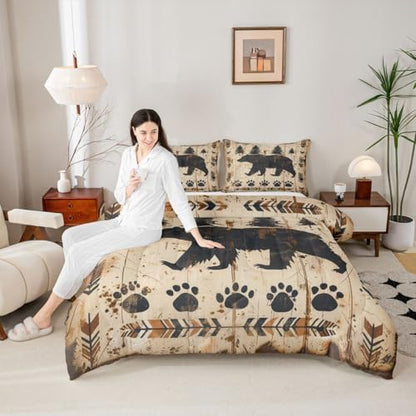 jejeloiu Bear Comforter Set Toddler Size Wild Animal Bedding Set for Kids Boys Girls Rustic Cabin Country Duvet Quilt Bedroom Decor Microfiber 2 Pcs with 1 Pillow Cases