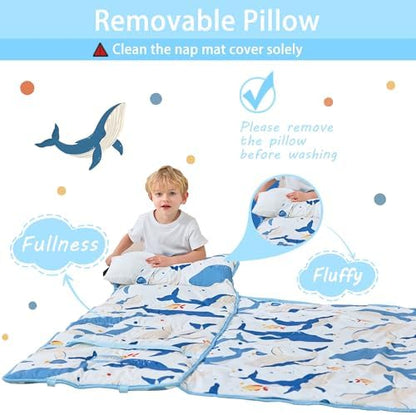 Lasoftan Toddler Nap Mat with Pillow and Blanket, Extra Large Rolled Napping Mats,Slumber Bags for Boys Girls,Kids Sleeping Bag for Daycare, Preschool Travel Camping