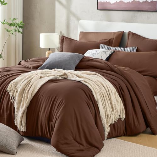 Sasttie King Comforter Set 7-Piece Dark Brown, Pre-Washed Bed in a Bag