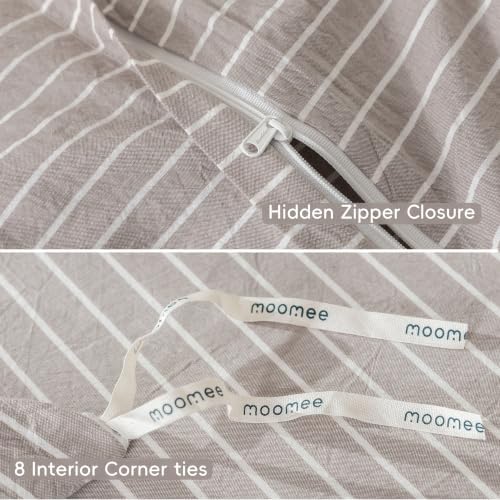 MooMee Striped Duvet Cover Set 100% Washed Cotton Linen Like King