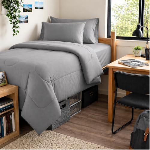 Maple&Stone Twin XL Comforter Set Grey, Extra Long 5 Pieces Bed in a Bag