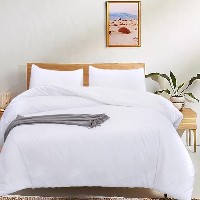 CLOTHKNOW White Queen Comforter Set White Bedding Comforter Sets All Season Soft Bed Comforter Sets Queen Comforter with 2 x Pillowcases