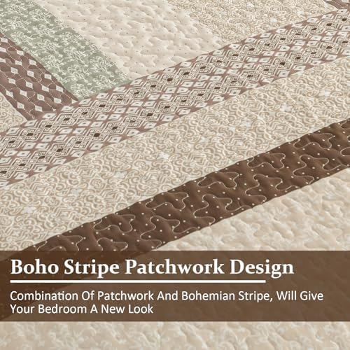 WONGS BEDDING Khaki Quilt Queen Size, Soft Stripe Bedspreads