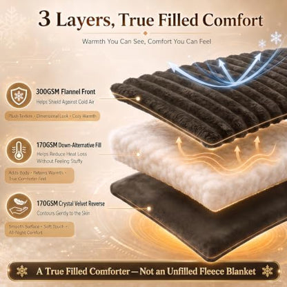 CozyLux Fleece Queen Comforter Set, 3 Piece Winter Warm Brown Bedding