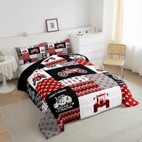 Feelyou Cartoon Tractor Comforter Set Farm Tractor Down Duvet for Kids Boys Toddler Vehicle Truck Bedding Set Harvester Excavator Comforter 1 Comforter Set with 1 Pillowcase Twin Size