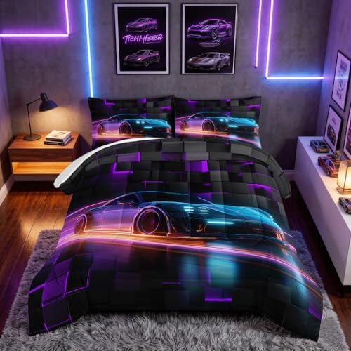 HOSIMA Boys Extreme Sports Race Car Bedding Sets Full with 2 Pillowcases.