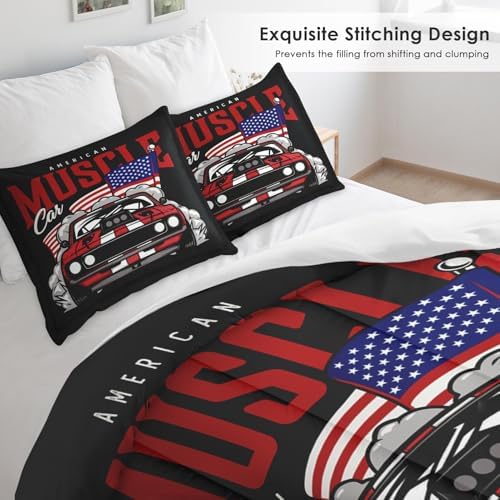 Pamnest King Comforter Set, 3 Pieces American Flag Bedding, All Season