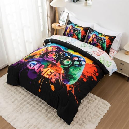 NTBED Game Console Comforter Set for Boys Girls Kids Tie Dye Gaming Lightweight Microfiber Gamer Bedding Sets (Multi, Queen)