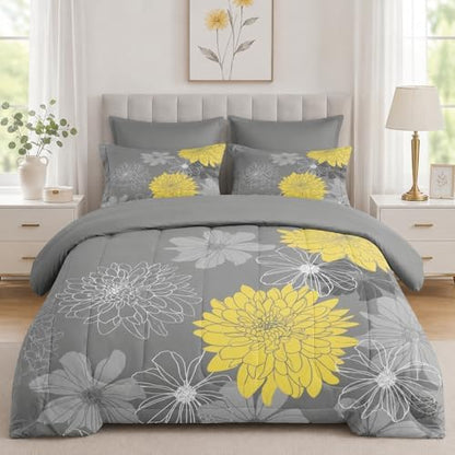 Pamnest Full Comforter Set with Sheets, 7 Pieces Summer Flower Bedding