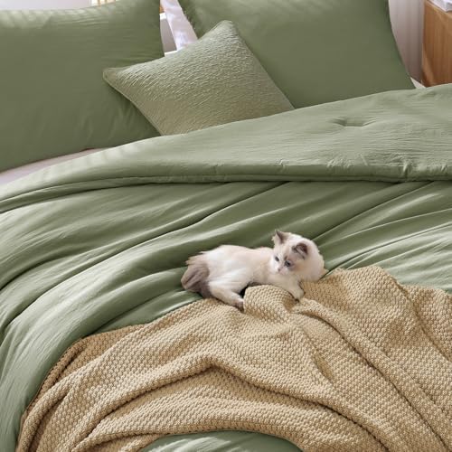 Queen Comforter Set-3 Pieces Soft Sage Green Comforters Queen Size Bedding