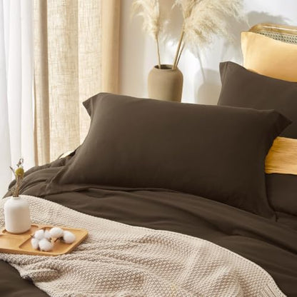 Prewashed Full Size Comforter Set 7 Pieces, Brown Bed Set