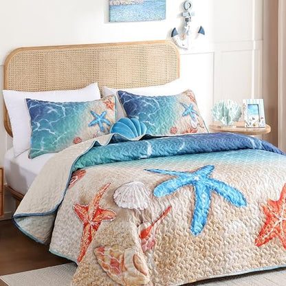 weigelia Coastal Quilt King Size, Beach Lightweight Summer Bedding