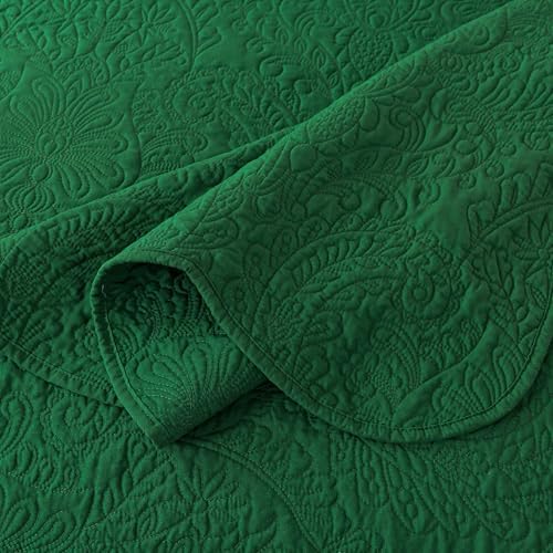 HoneiLife Queen Size Quilt Sets - 3 Piece Queen Quilt Bedding Set Microfiber Quilt Set Lightweight Bedspreads Reversible Coverlets Retro Bed Cover Floral Bedding Set All Season Quilts-Green