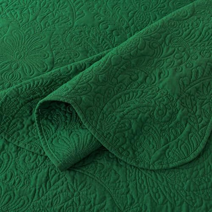 HoneiLife Queen Size Quilt Sets - 3 Piece Queen Quilt Bedding Set Microfiber Quilt Set Lightweight Bedspreads Reversible Coverlets Retro Bed Cover Floral Bedding Set All Season Quilts-Green