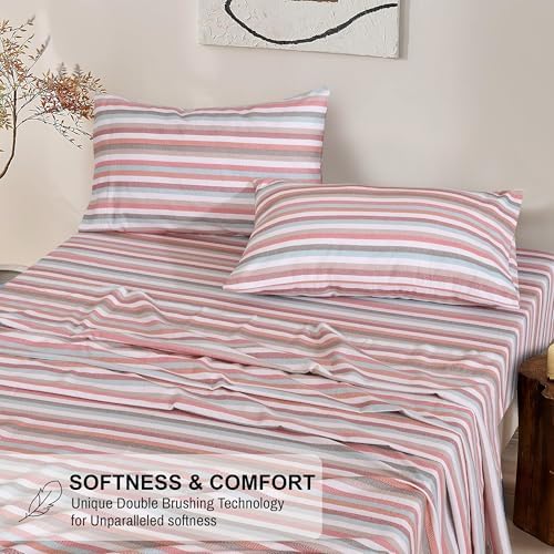 RUVANTI Flannel Sheets Queen Size, Multi Chevron Stripe