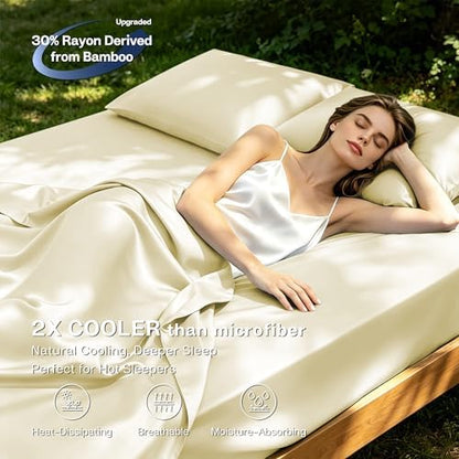 MR&HM Twin Sheets 3 Pieces, Rayon Derived from Bamboo Blend, Cream