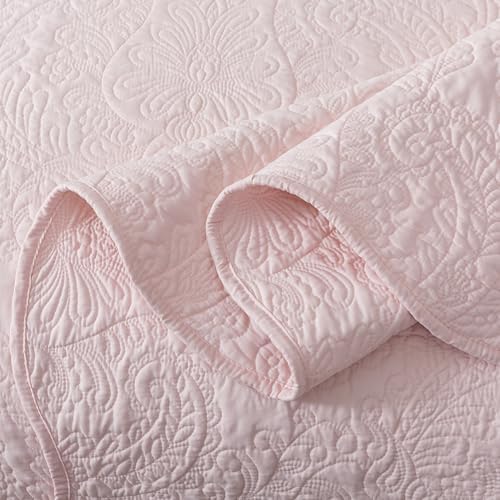 HoneiLife Queen Bedspreads Oversized - 110"x106" Quilt Sets 3-Piece, Quilt Bedding Sets for All Season Use, Reversible Coverlet for Queen Beds-Light Pink