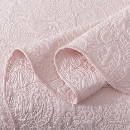 HoneiLife Queen Bedspreads Oversized - 110"x106" Quilt Sets 3-Piece, Quilt Bedding Sets for All Season Use, Reversible Coverlet for Queen Beds-Light Pink