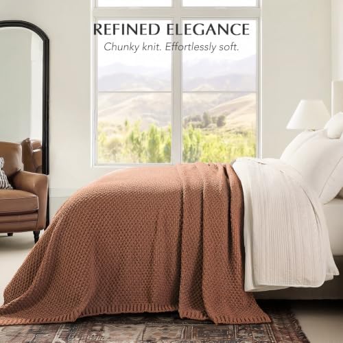 EVERGRACEHOME Chunky Chenille Knit Throw Blanket, 108x92, Terracotta Clay