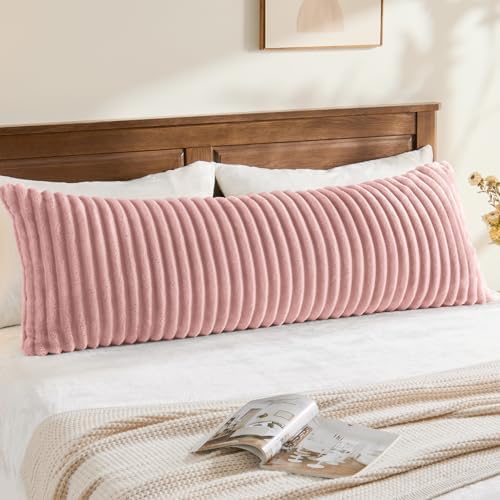 BEDELITE Fluffy Striped Body Pillow Cover with Zipper, Dusty Pink, 20x54
