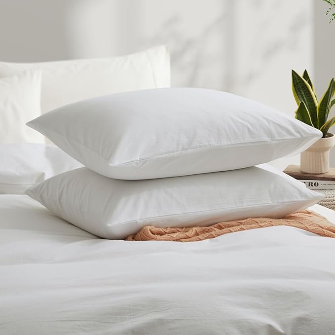 White Duvet Cover Full Size, 100% Washed Cotton Linen Like Bedding Set with Zipper Closure (No Comforter), 80x90 Inches