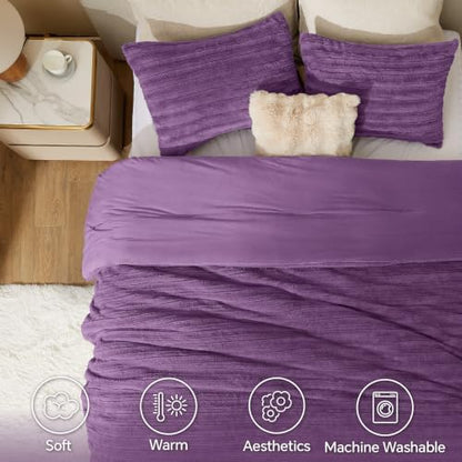 BEDELITE Faux Fur King Size Comforter Set, Fluffy Bed Set, Purple