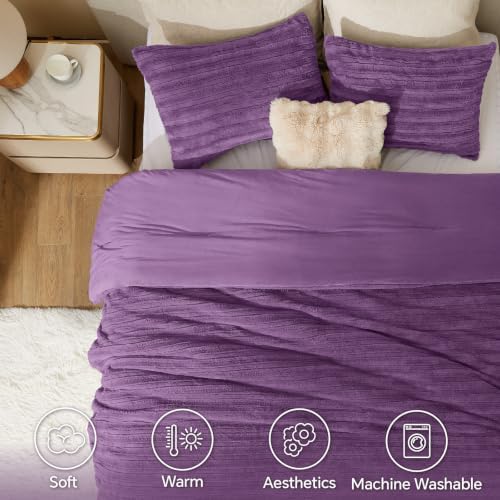 BEDELITE Faux Fur Queen Comforter Set, Fluffy Bed Set, Purple