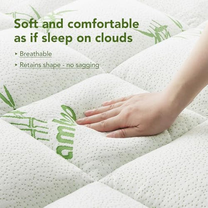Full Size Mattress Topper Viscose Made from Bamboo, Extra Thick Quilted Pillow Top, Naturally Cooling & Breathable for Hot Sleepers, Back Pain Relief, Deep Pocket Skirt Fits 6-18", Green