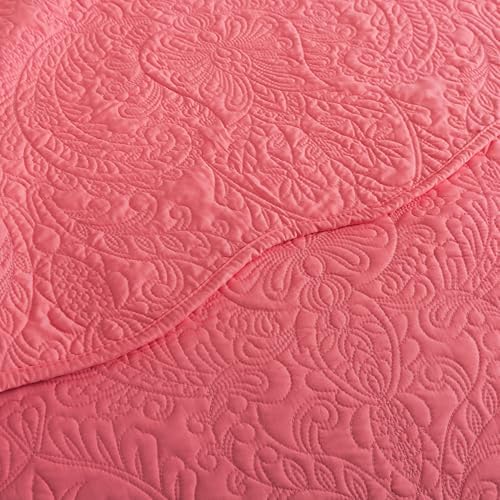 HoneiLife Quilt Sets King Size - Microfiber Bedspreads for King Bed, 3-Piece Lightweight Coverlets, Retro Bedlinen Sets, King Quilt Bedding Set All Season Use-Sugar Coral
