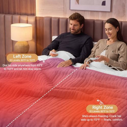 Heated Electric Blanket King, Dual Control, 90" x 100", Taro Purple