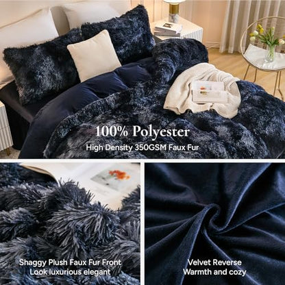 Andency Tie-Dyed Black Blue King Size Comforter Set, Fluffy Bedding Set