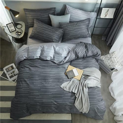 mixinni Queen Size Comforter Set for Teen Modern Geometric Boys Grey Striped Printed Comforter Set Men Boys for All Season, 1 Soft Fluffy Comforter and Two Pillowcases-Queen Size