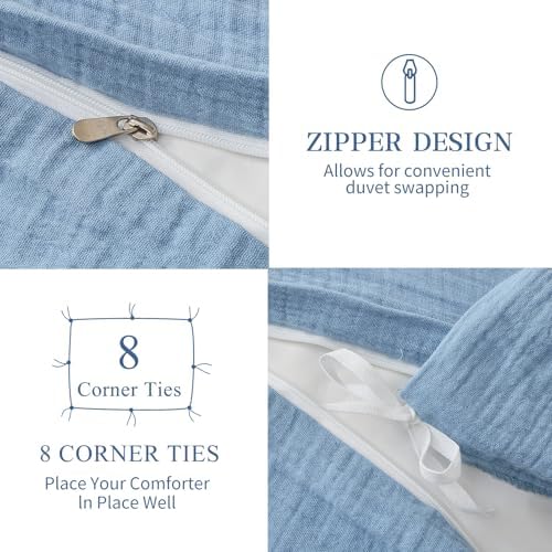 MEISHANG Muslin Duvet Cover Queen Size - 100% Organic Cotton