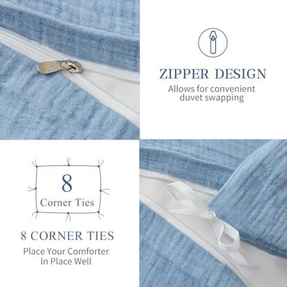 MEISHANG Muslin Duvet Cover Queen Size - 100% Organic Cotton