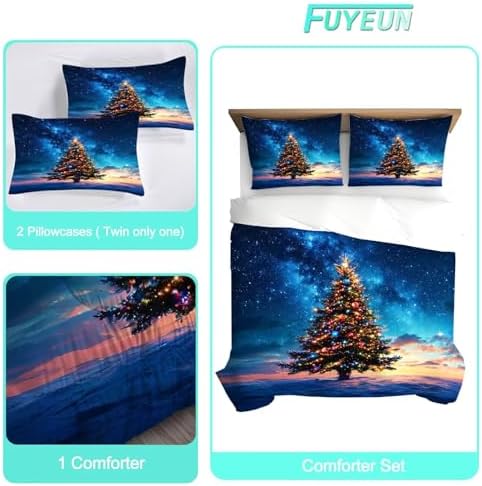 Christmas Tree Comforter Set King Size Galaxy Bedding for Girls Teen Women Blue Xmas Holiday Space Bedroom Quilt Bed Sets, 1 Comforter 2 Pillowcases