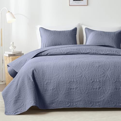 akkialla Twin Quilt Set,Bluish Grey Ultrasonic Twin Quilt Bedding Set,Lightweight Soft Bedspread Coverlet,Modern Style Coin Pattern Bed Cover for All Seasons,2 Piece(1 Quilt,1 Pillow Sham)