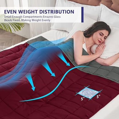 yescool King Size Weighted Blanket for Adults 25lbs, 80” x 87”, Red Grey