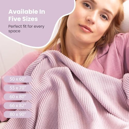 Dalisa 100% Organic Turkish Cotton Throw Blanket - GOTS Certified, Cozy - Perfect for Couch, Bed, and Home Decor - Boho Vintage Knit Alina (Lavender Frost, 60x80)
