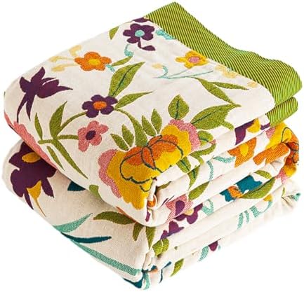 VANJOROY Boho Throw Blanket 50" x 60", 100% Organic Cotton Skin-Friendly Soft Bed Quilt Throw - All Season Floral Rustic Farmhouse Decor Luxury Blanket for Sofa Couch Chair and Gift.