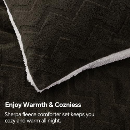 BEDELITE Fluffy Sherpa Queen Comforter Set,Hot Chotolate