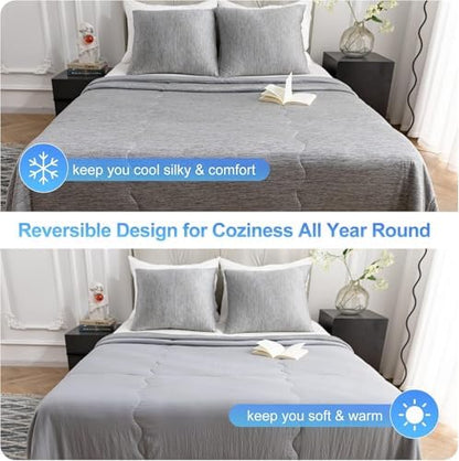 CHOSHOME Cooling Comforter Cooling Blanket, Q-Max 0.45 Cool Sleeping Summer Blanket for Hot Sleeper Night Sweats, Full 84" x 90", Grey