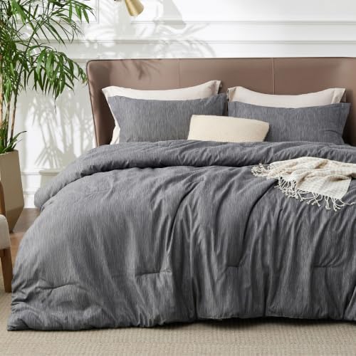 Bedsure Dark Grey King Size Comforter Set, Cationic Dyed Bed Set 3 Pcs